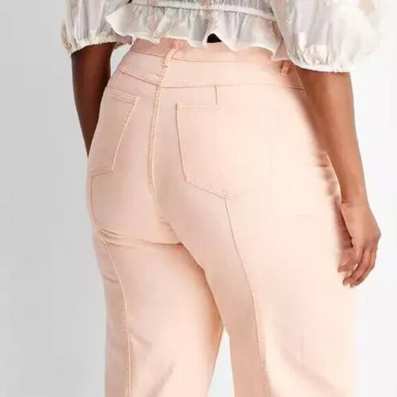 Future Collective Women's Size 24 Straight Leg Denim Raw Hem Pants Peach - Picture 2 of 12